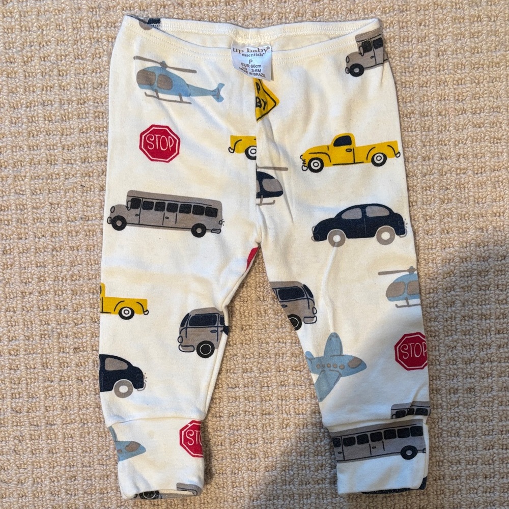 UP! Baby Essentials Cream Pants with Vehicle Design